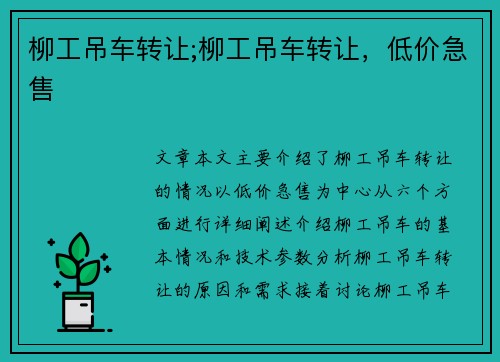 柳工吊车转让;柳工吊车转让，低价急售